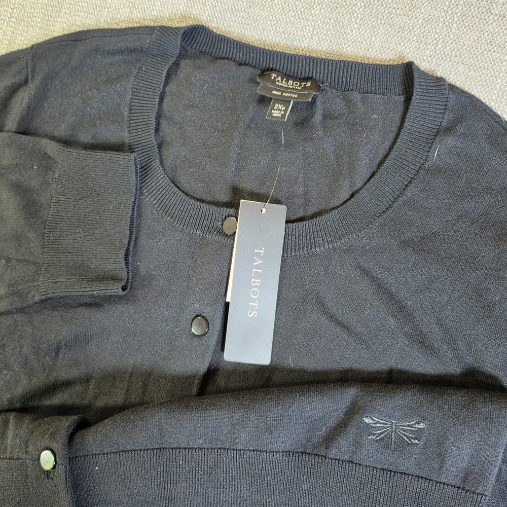 NEW Talbots Cardigan Womens 2XP Black L/S Stretch Pima Cotton Dragonfly 38786067